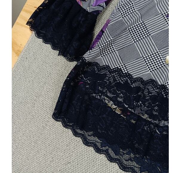 Susan Graver Liquid Knit Blouse Womens L Purple/Black Floral Boho Chiffon Ruffle - Picture 3 of 15